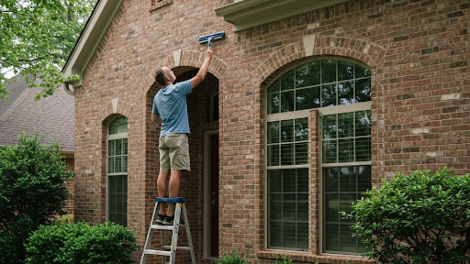 Homeowner performing seasonal window maintenance in Ghent
