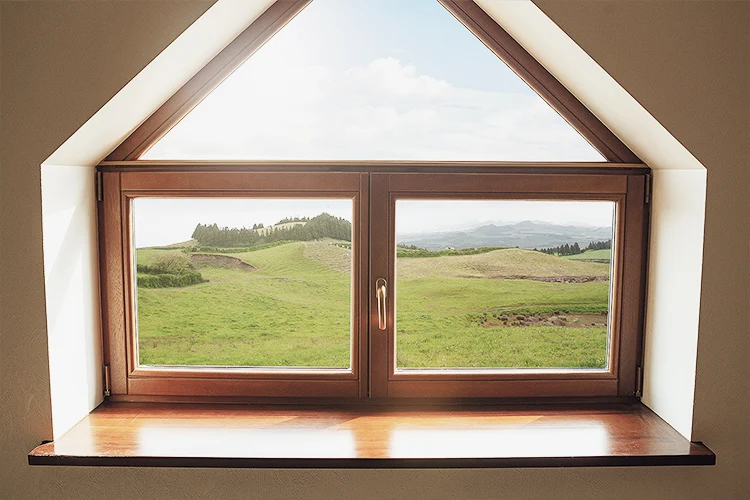 Close-up of the new Wood Brown window after repair.